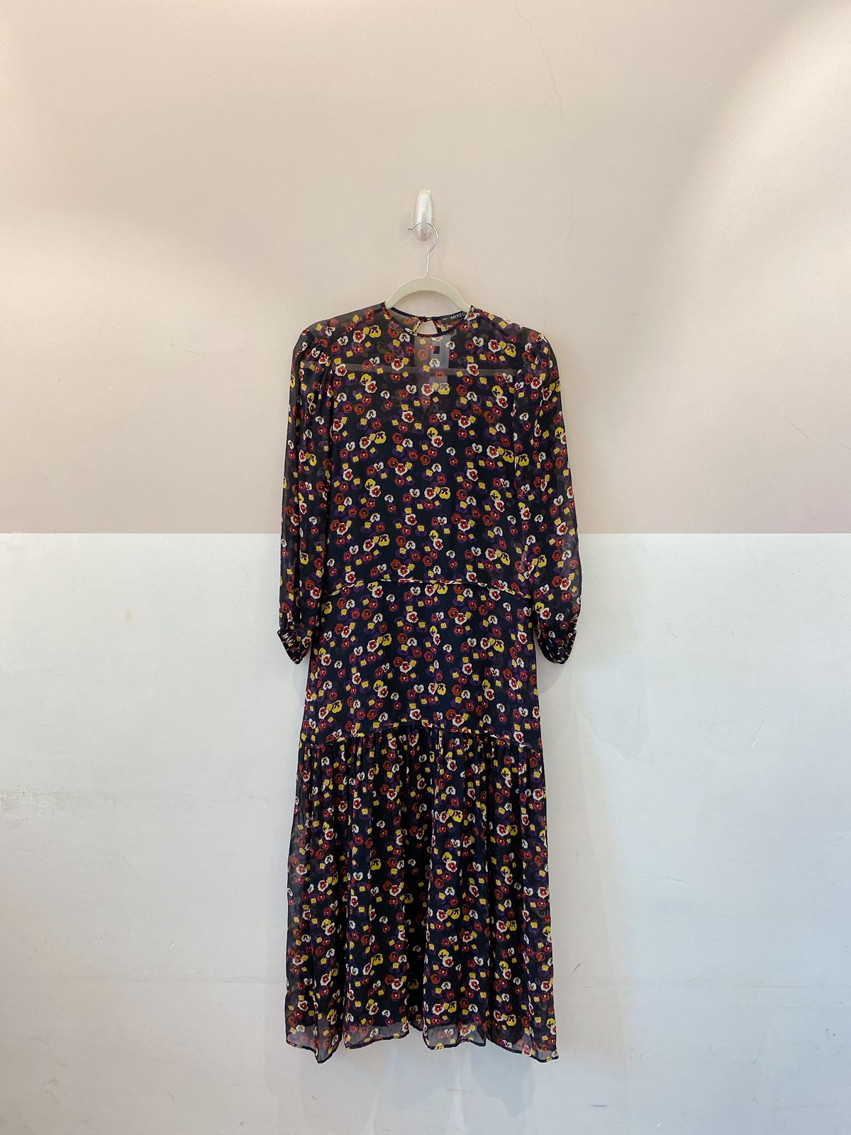 Vestido farm seda preto floral Mixed G