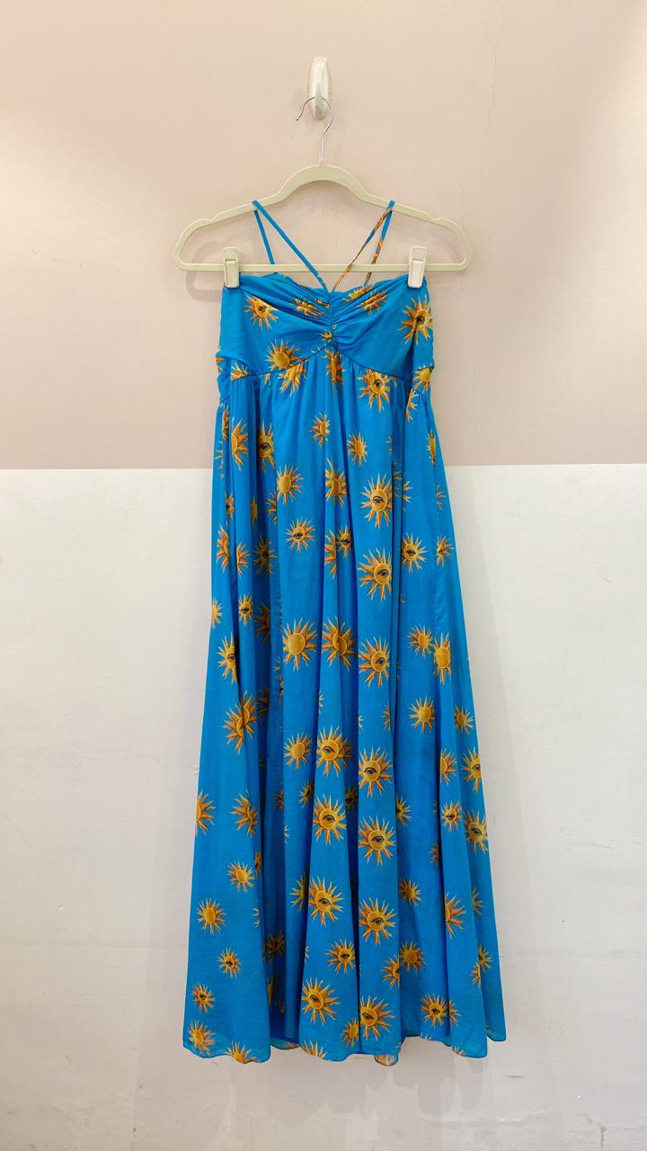 Vestido longo azul sóis Andrea Marques 46