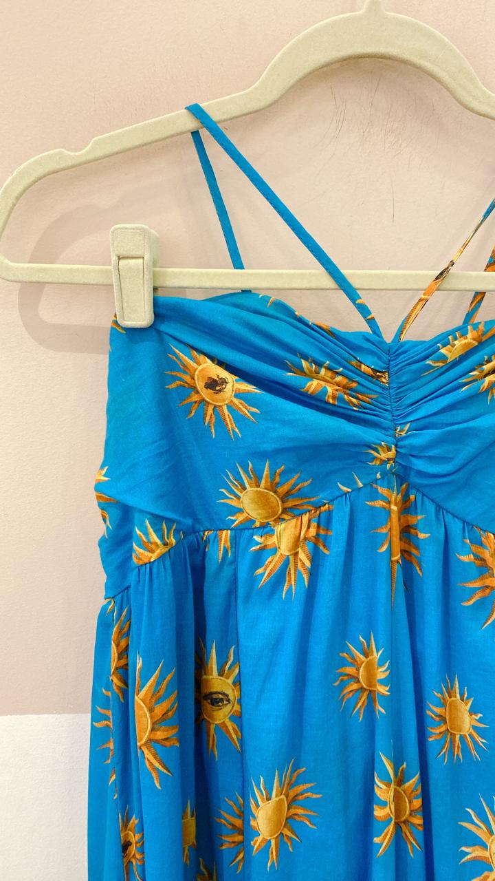 Vestido longo azul sóis Andrea Marques 46