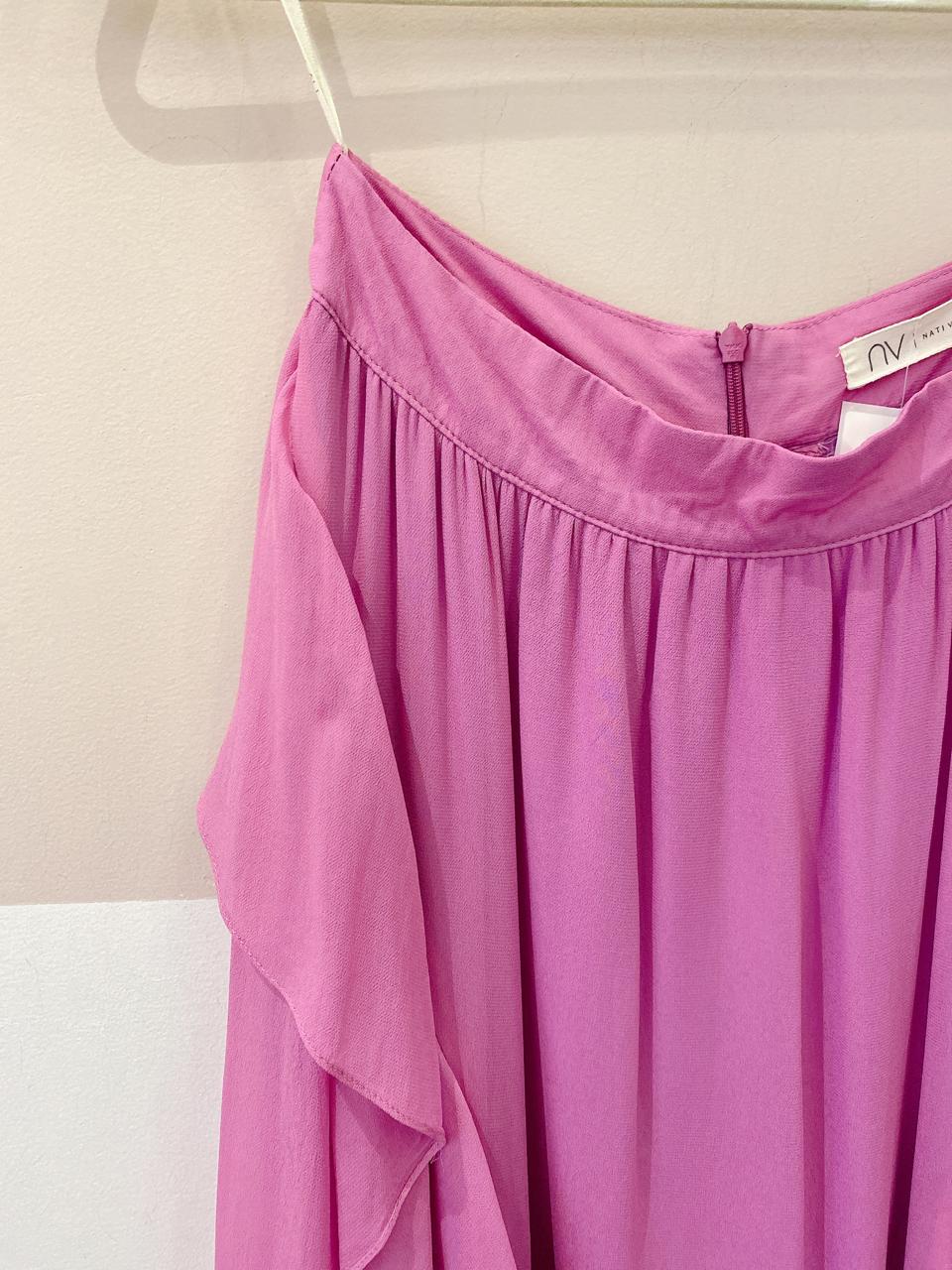 Saia midi babados rosa By NV 34