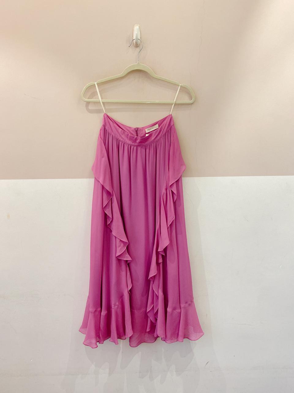 Saia midi babados rosa By NV 34