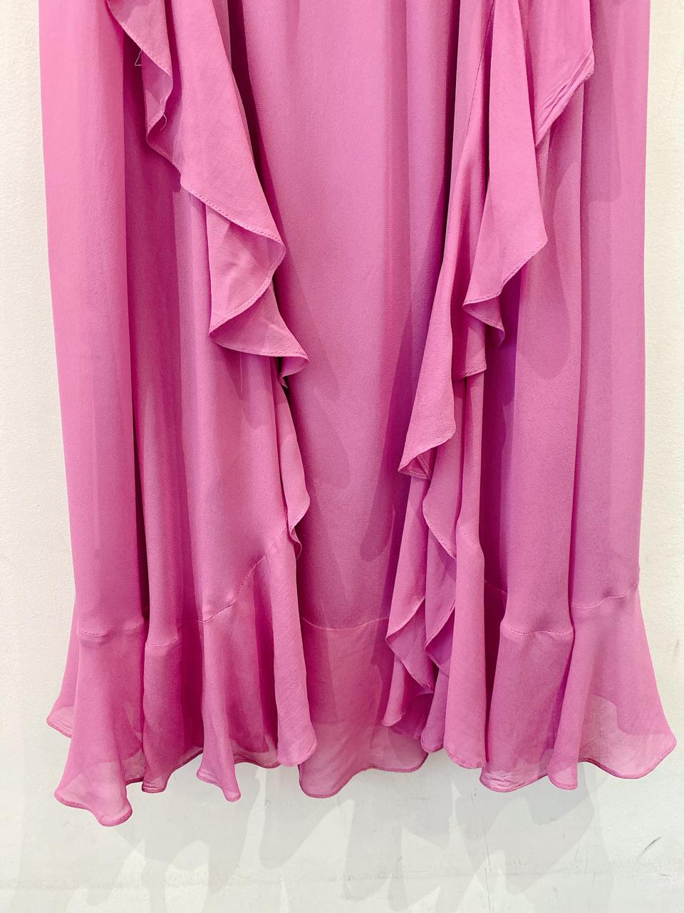 Saia midi babados rosa By NV 34