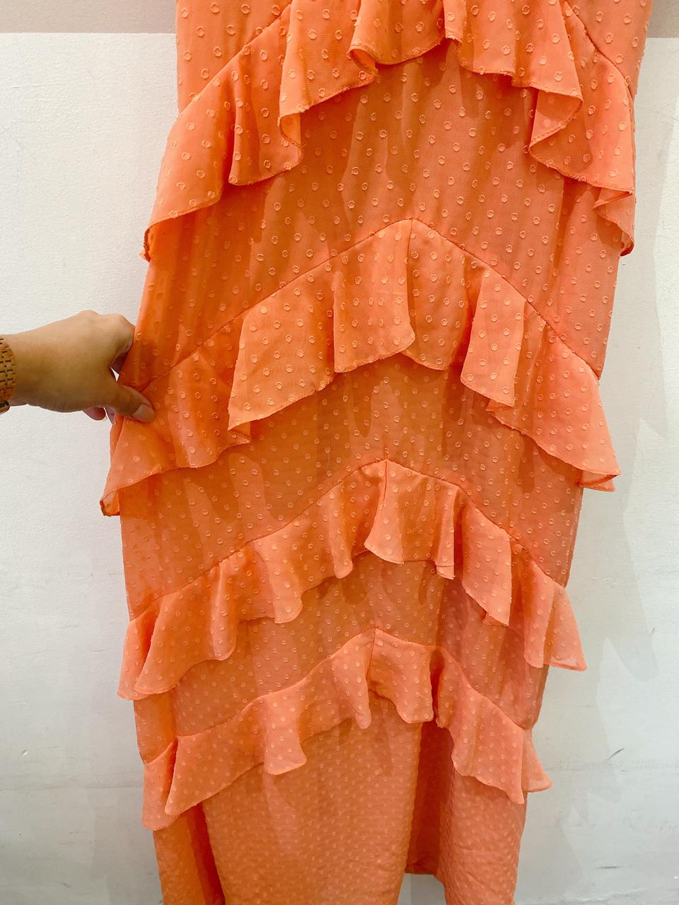 Vestido longo coral babados Dress & Go 38