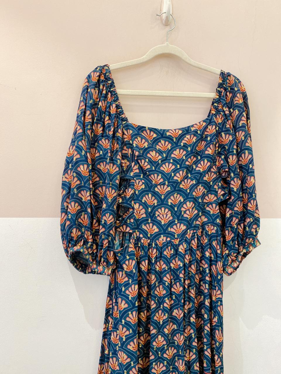 Vestido midi azul estampado Farm M