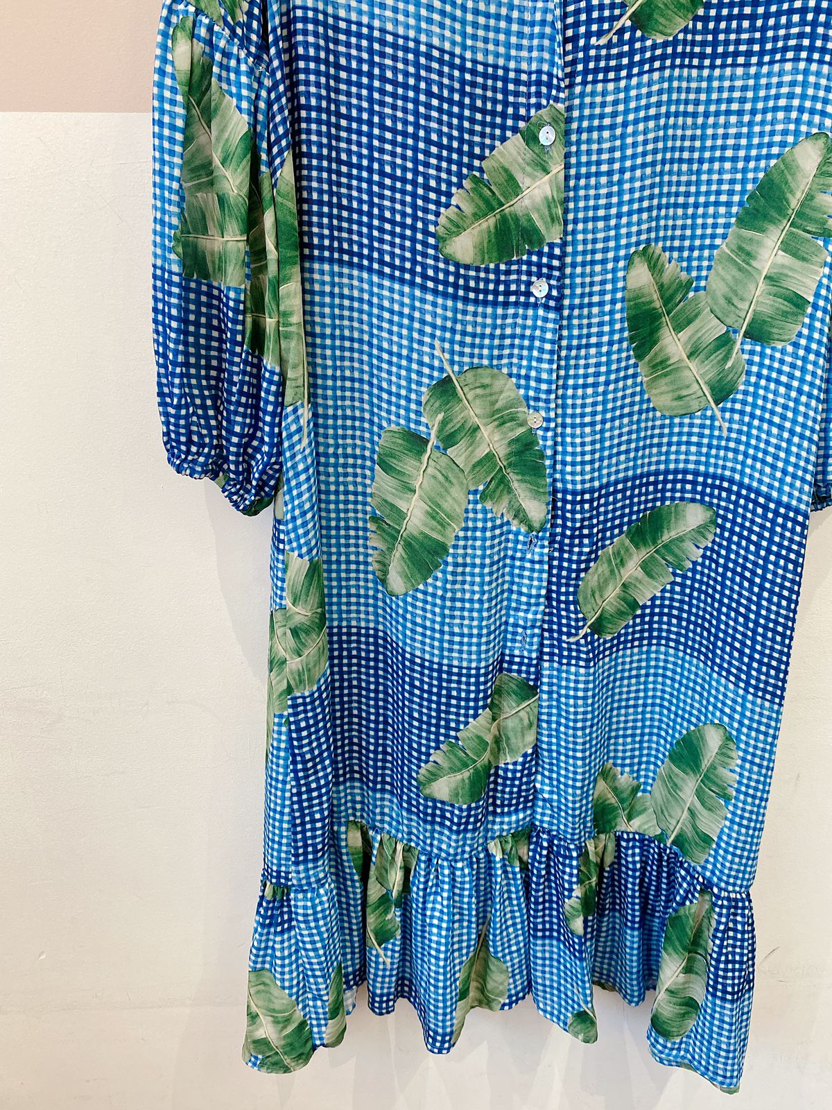 Vestido vichy azul folhas Anpô M