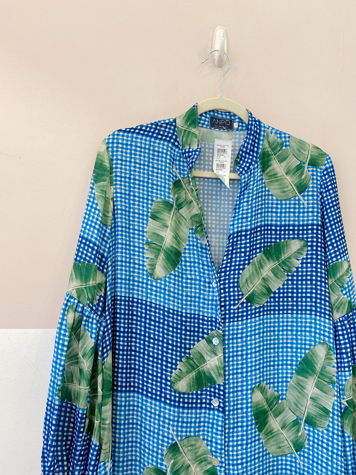 Vestido vichy azul folhas Anpô M
