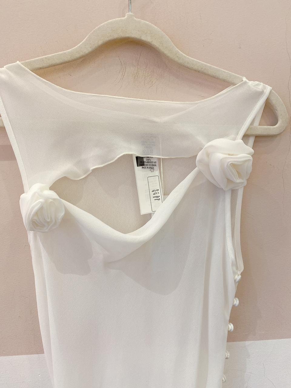 Saída de praia branca rosas Teswim PP