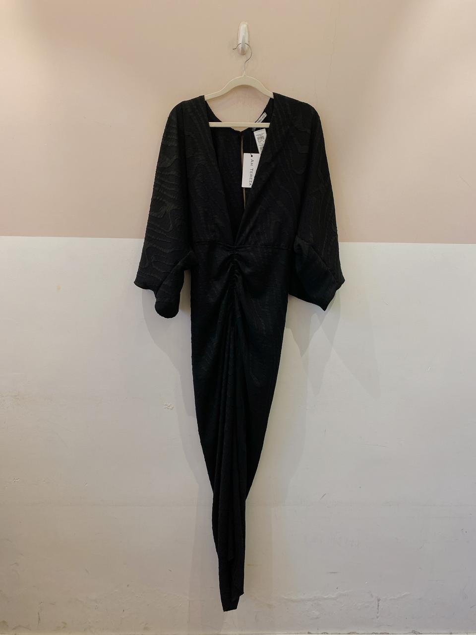 Vestido midi preto texturizado Ah tereza PP