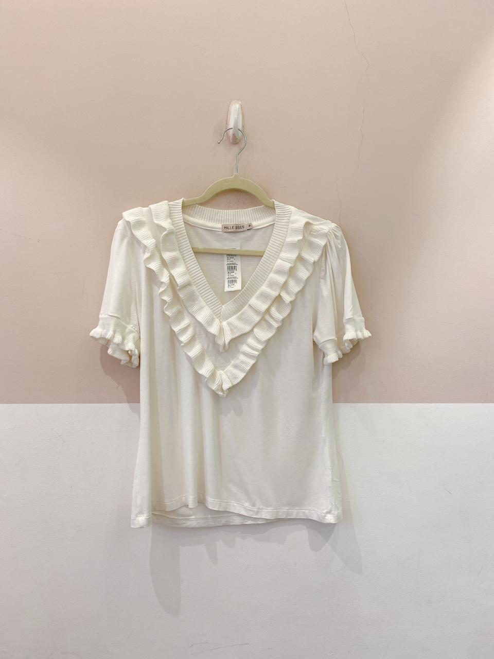 Blusa branca babados frontais Mille Bises P