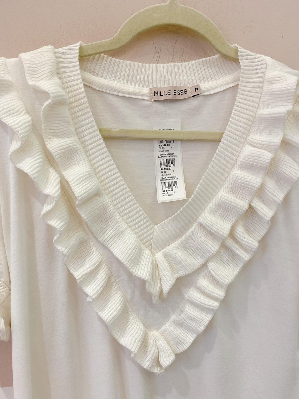 Blusa branca babados frontais Mille Bises P