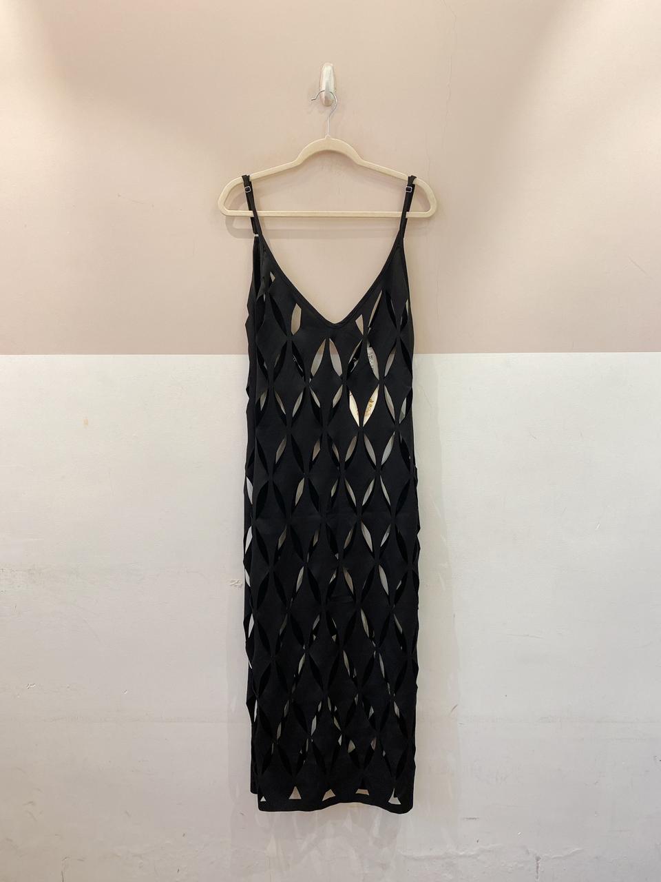 Vestido longo vazado preto Leli Correia PP