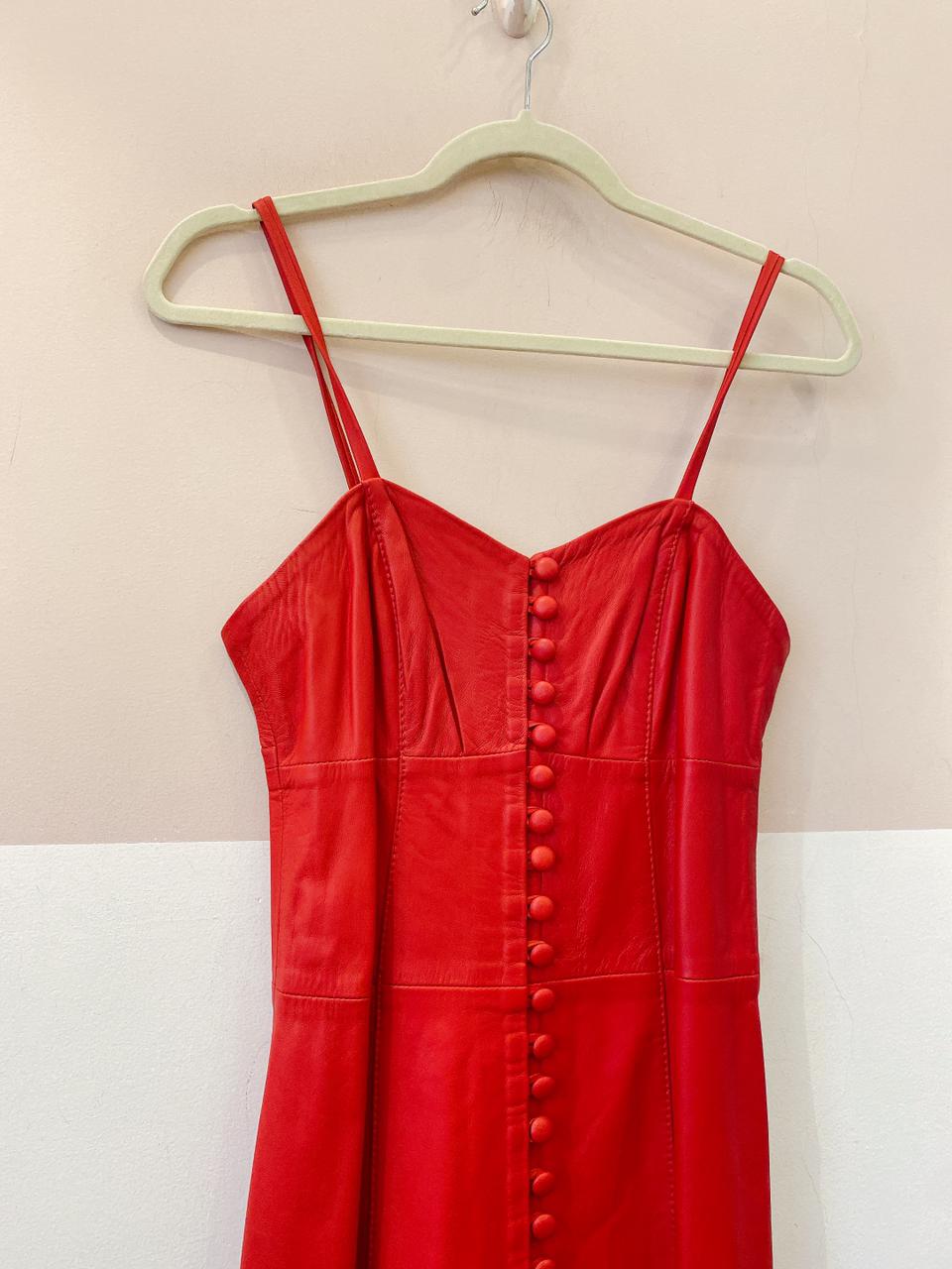 Vestido midi couro vermelho Renatta Gomes PP
