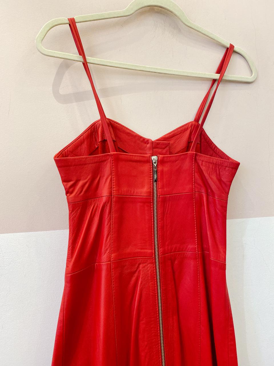 Vestido midi couro vermelho Renatta Gomes PP