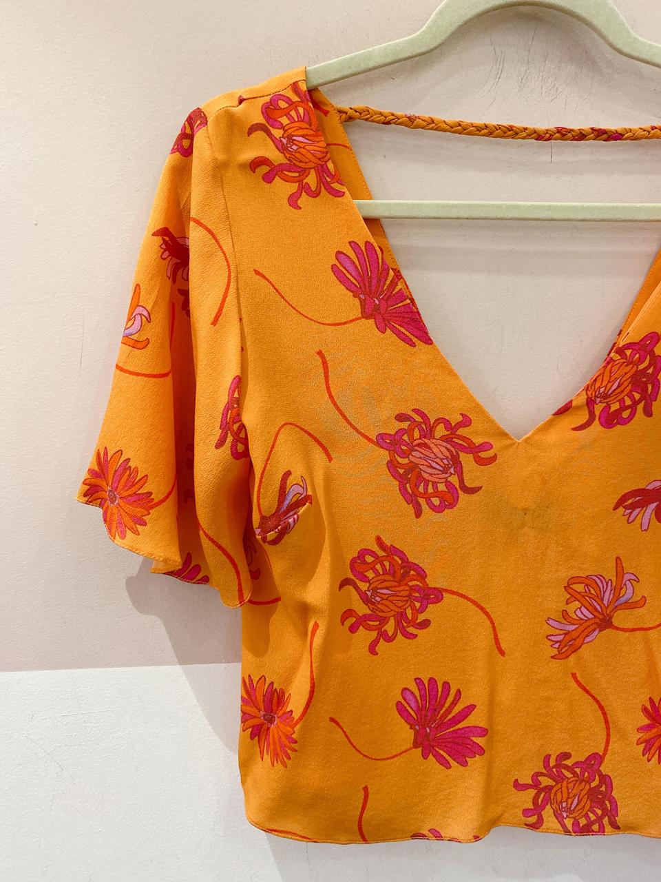 Blusa seda laranja floral Abrand 34