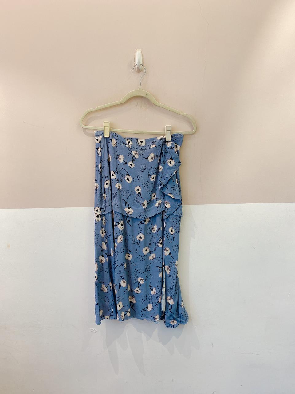 Saia midi azul floral Maria Filó P