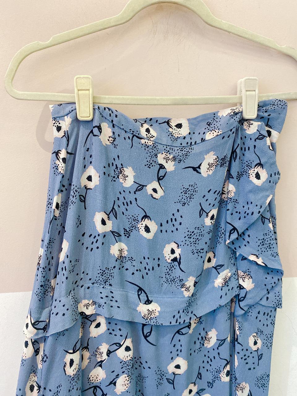 Saia midi azul floral Maria Filó P