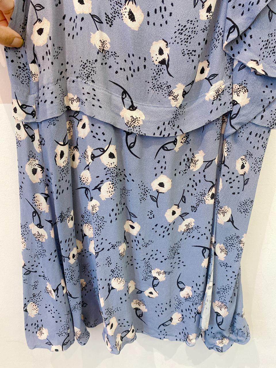 Saia midi azul floral Maria Filó P