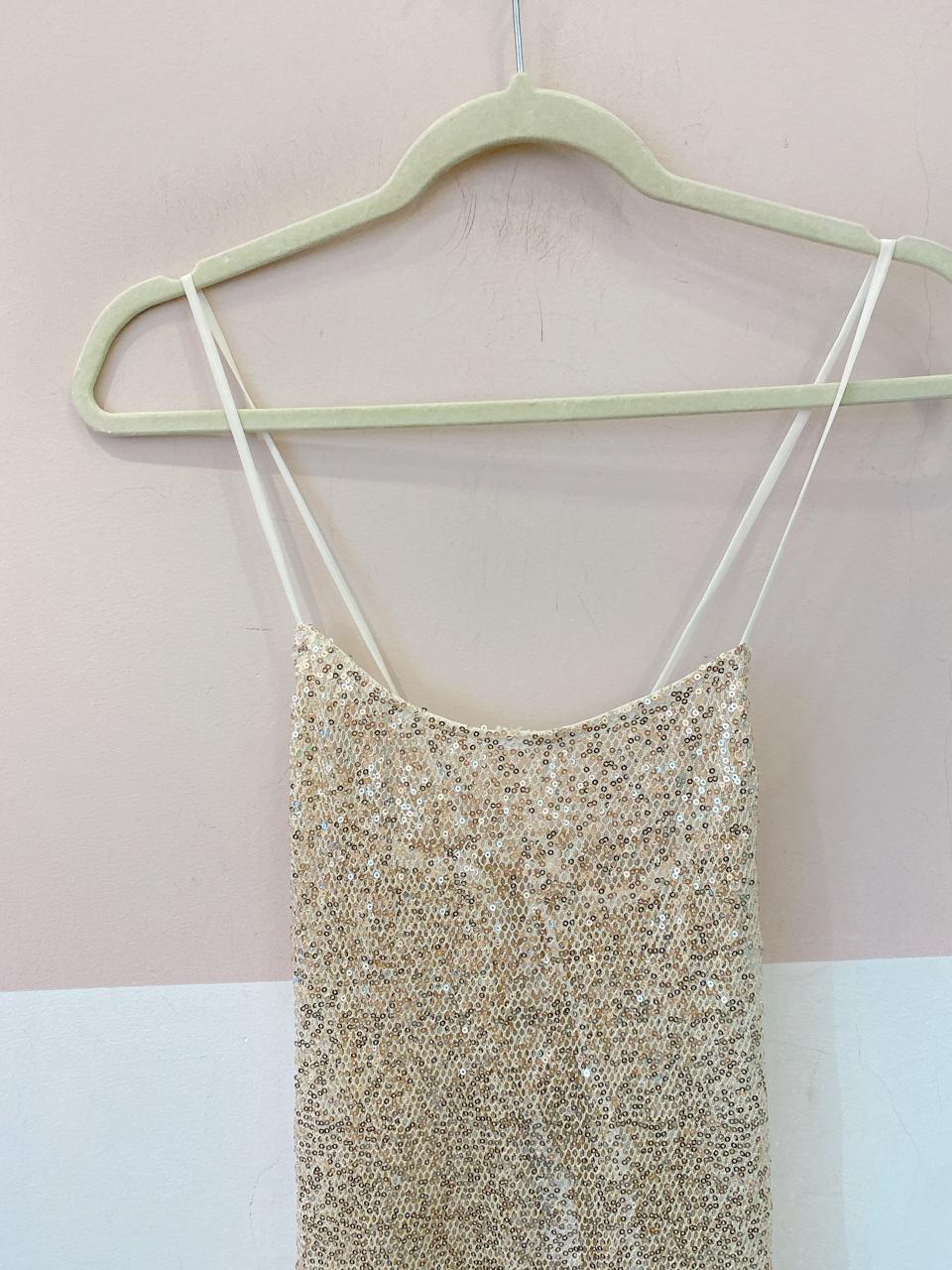 Vestido midi paetês dourados Loja 3 M