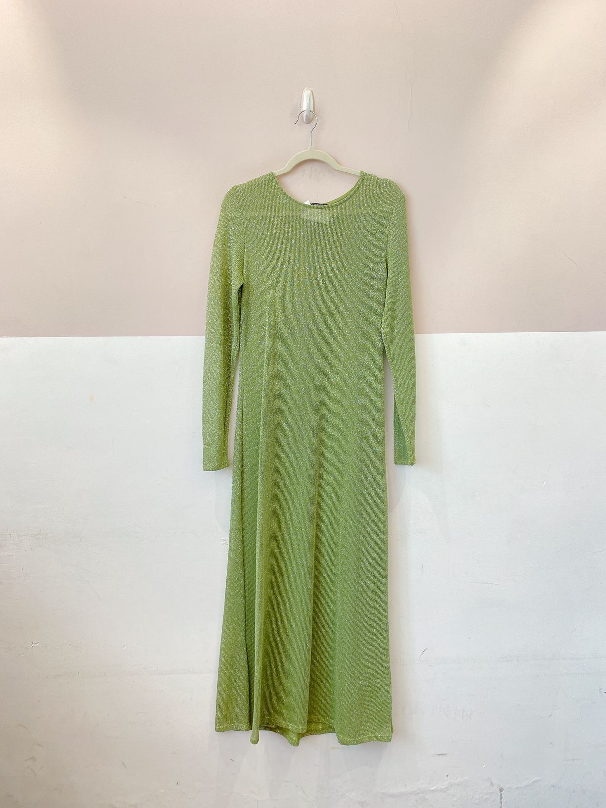 Vestido longo verde luréx Zara M