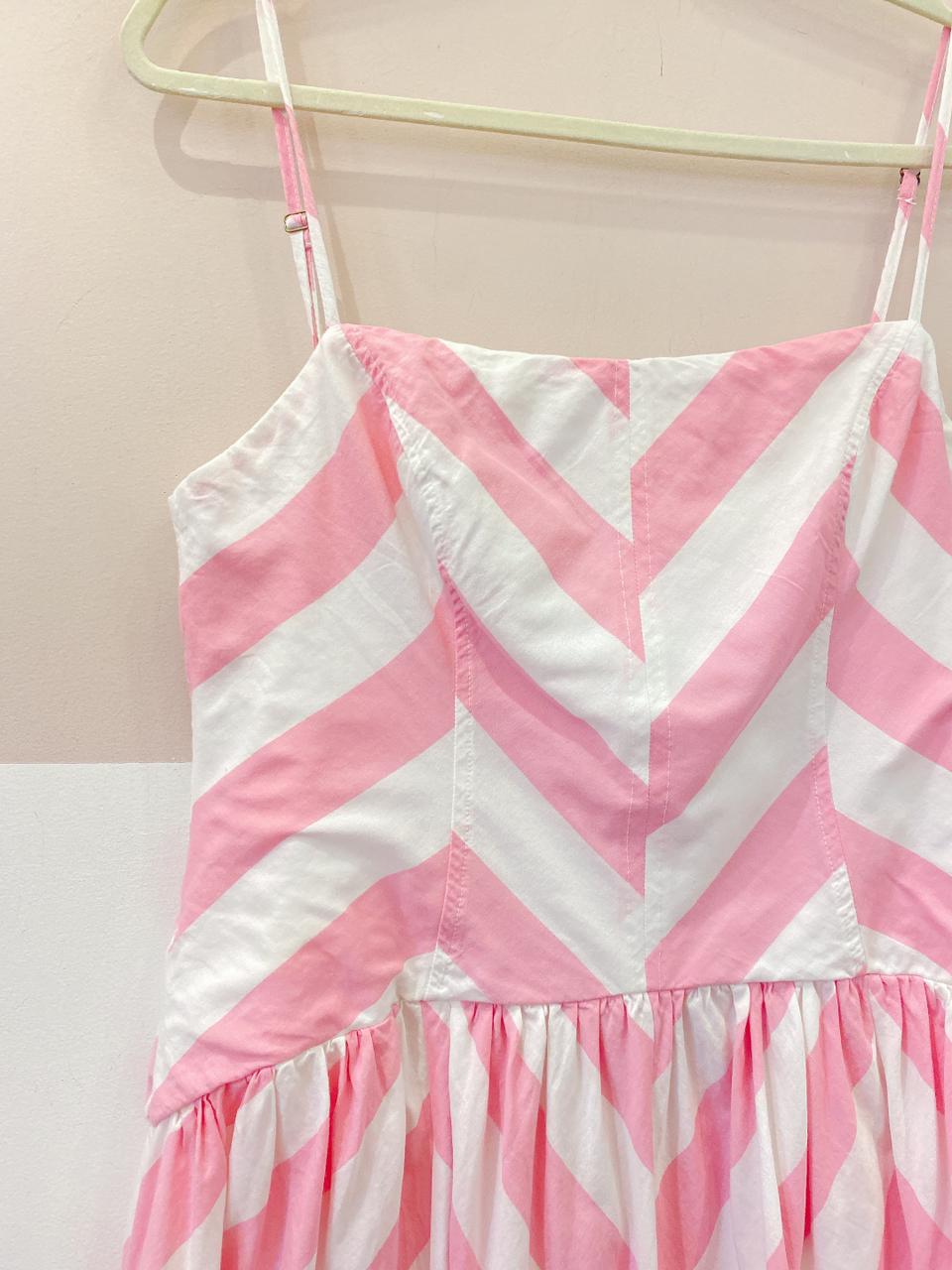 Vestido curto listrado rosa Farm M