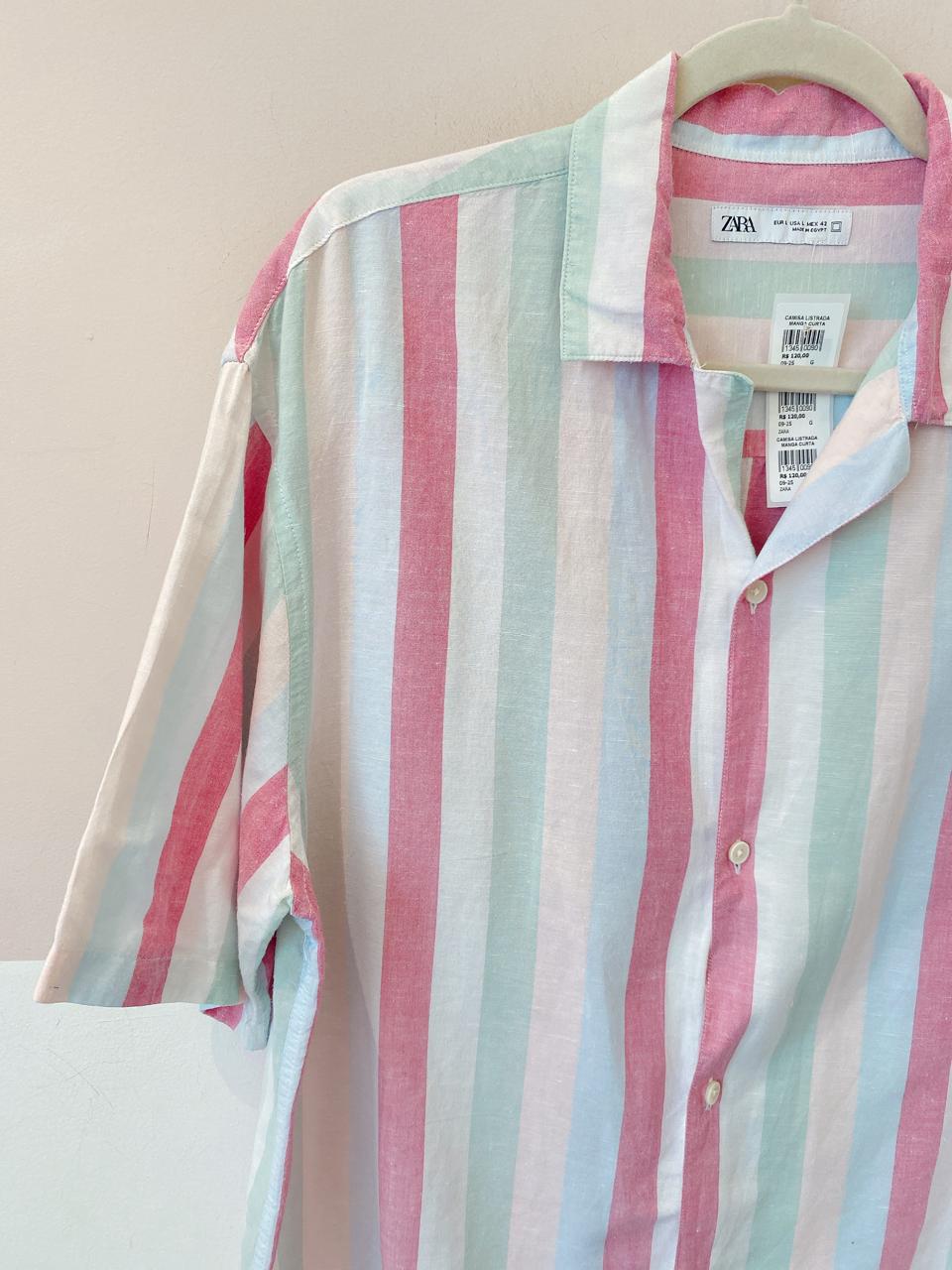 Camisa listrada manga curta Zara G