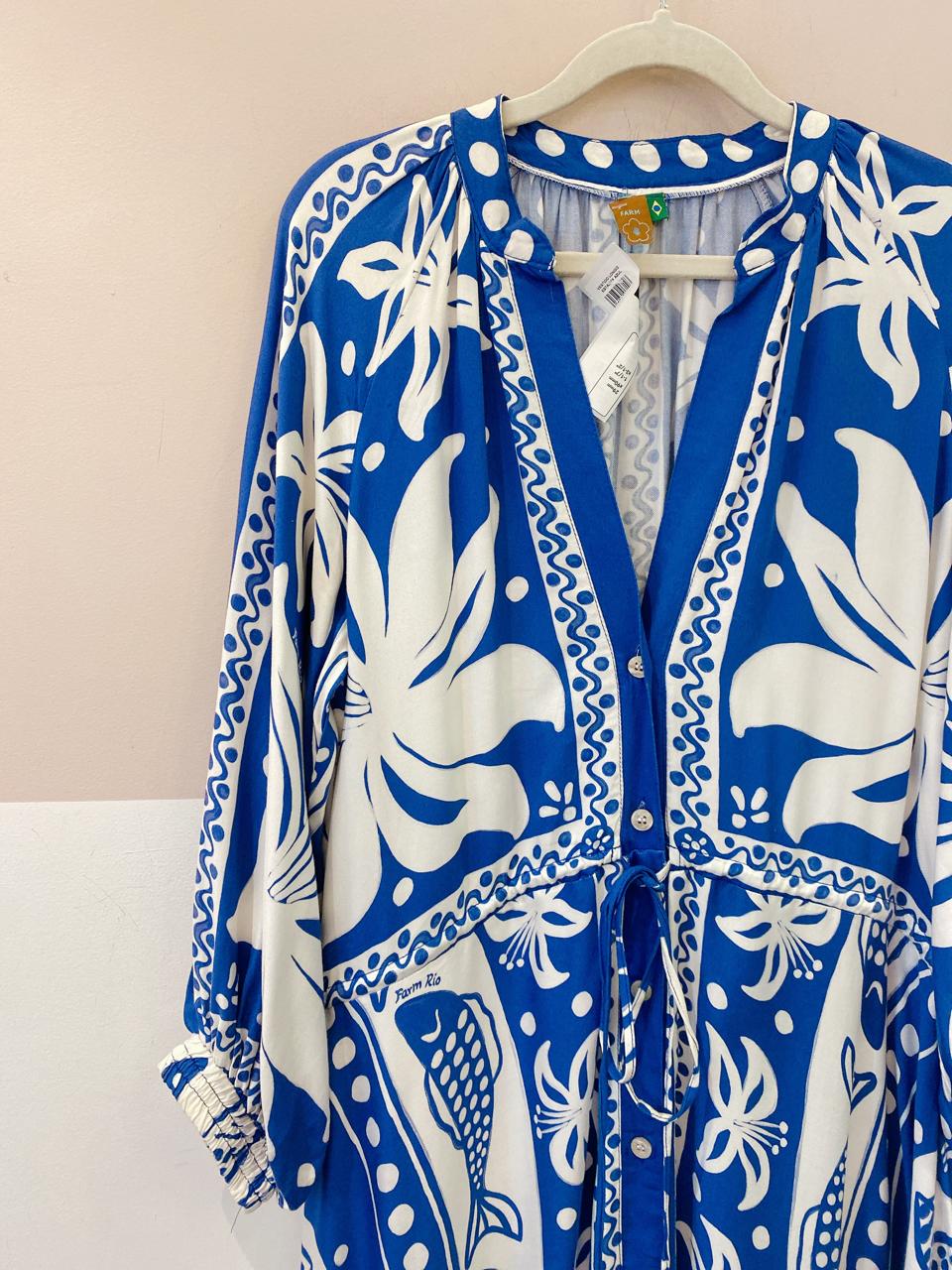 Vestido longo estampa azul Farm M
