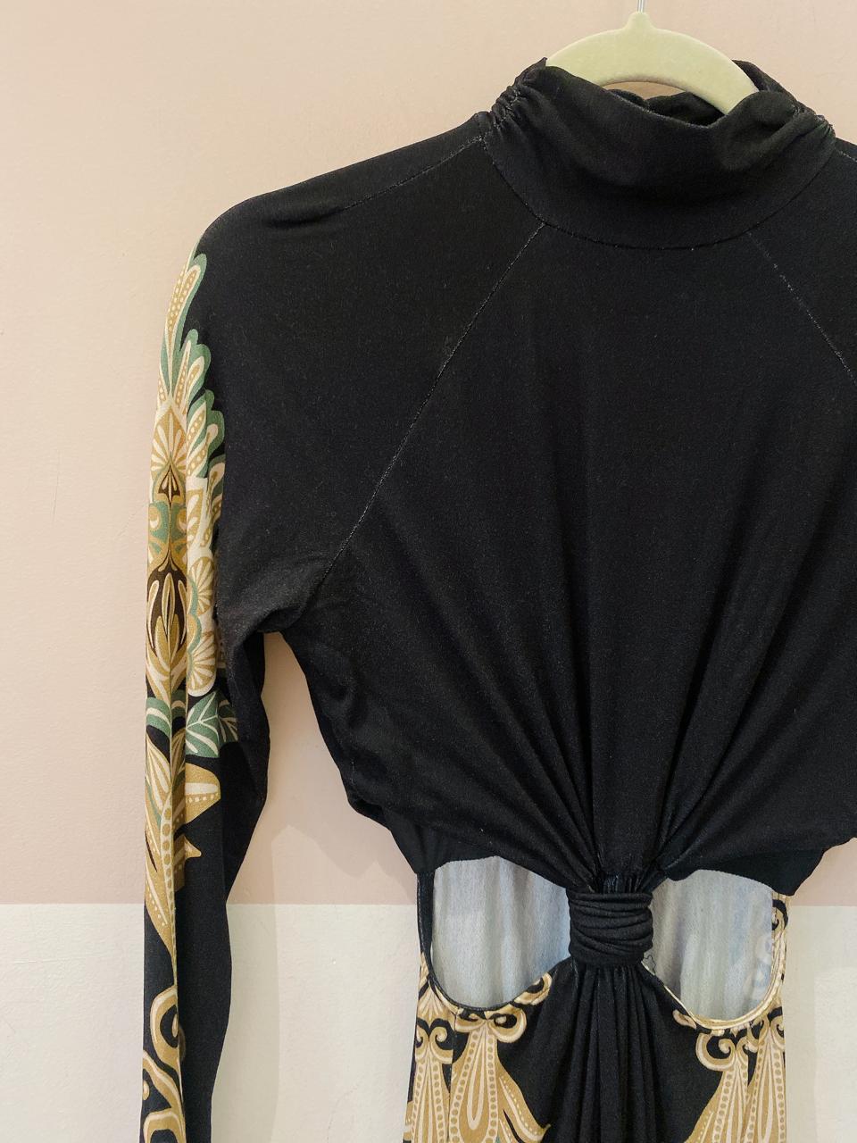 Vestido longo preto malha Farm PP