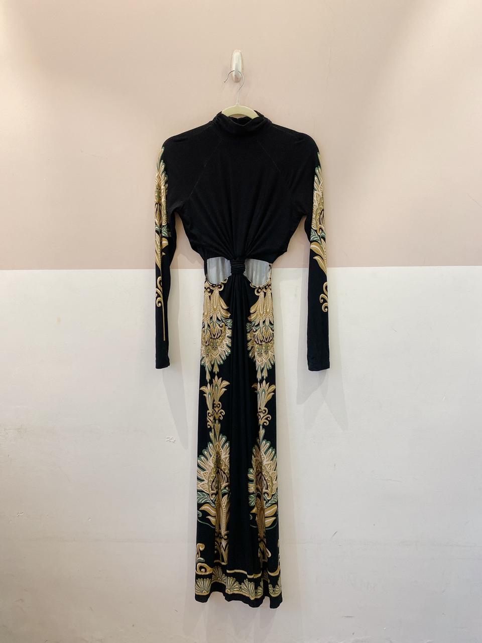 Vestido longo preto malha Farm PP
