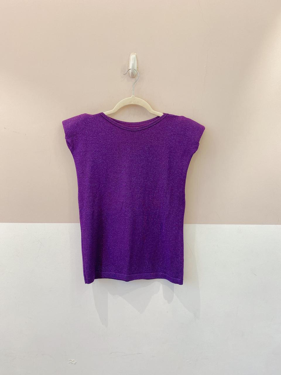 Blusa tricot roxa luréx ombreira M