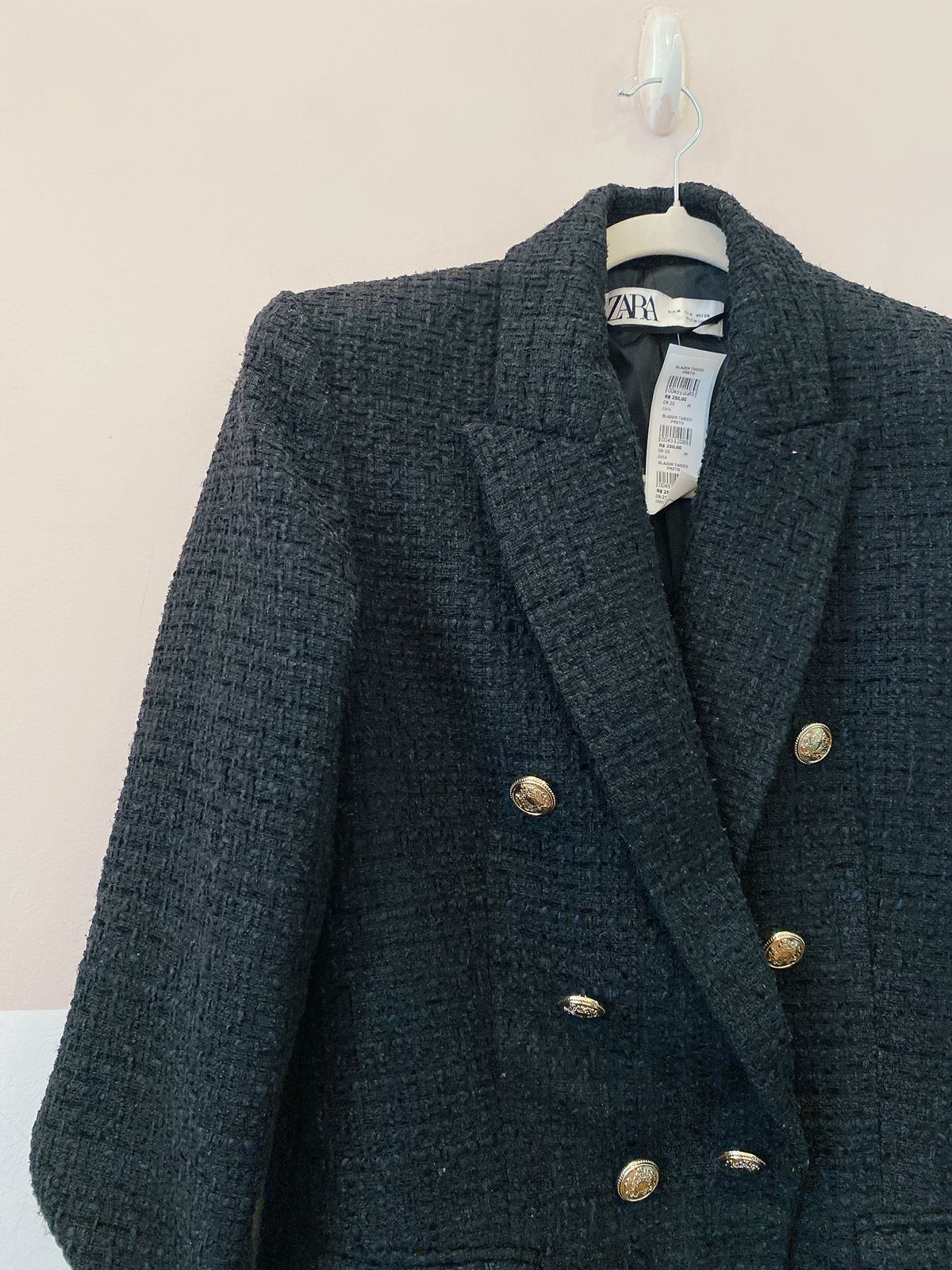 Blazer tweed preto Zara M