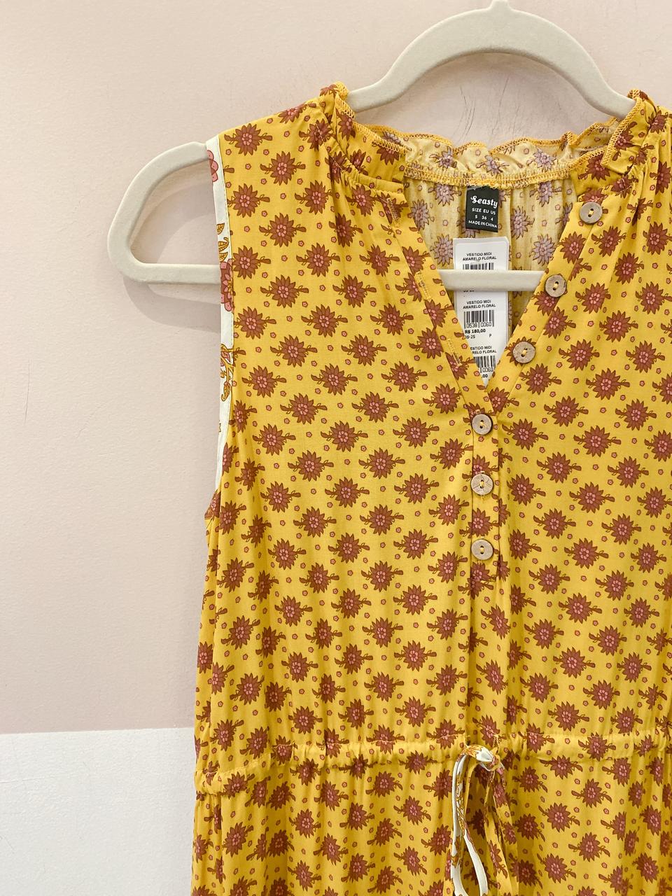 Vestido midi amarelo floral P