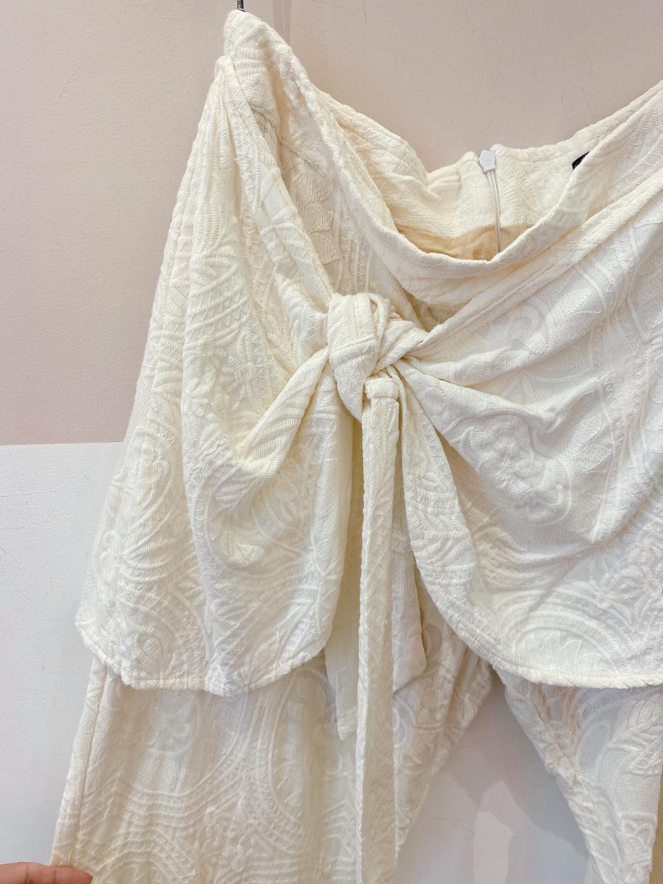 Calça off white jacquard Maria Filó G