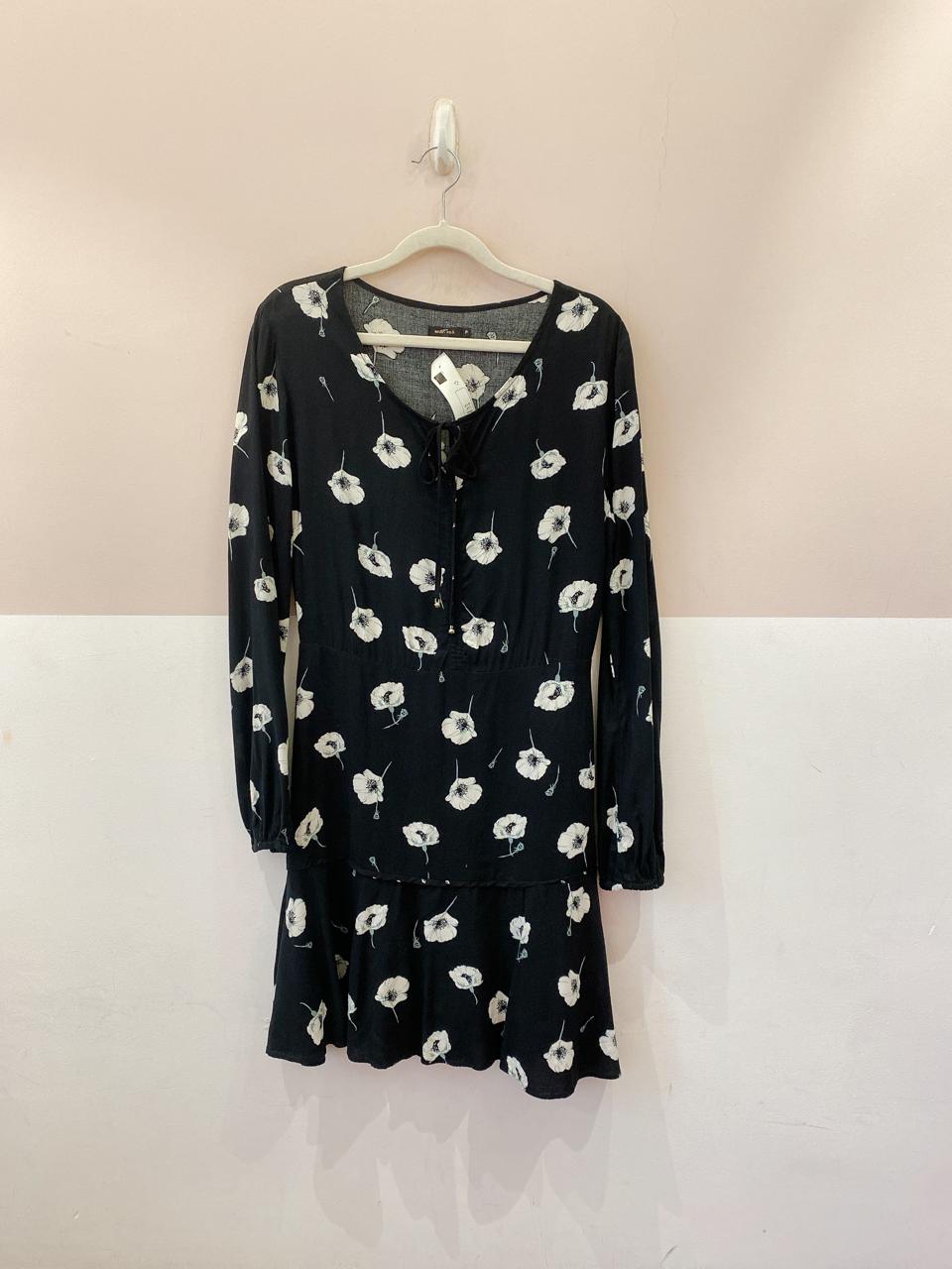 Vestido preto floral Maria Filó P