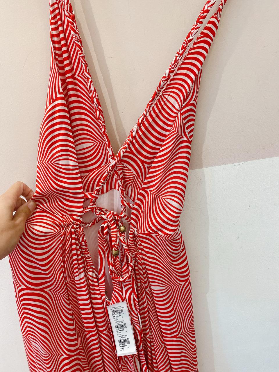 Vestido midi listrado vermelho Totem G