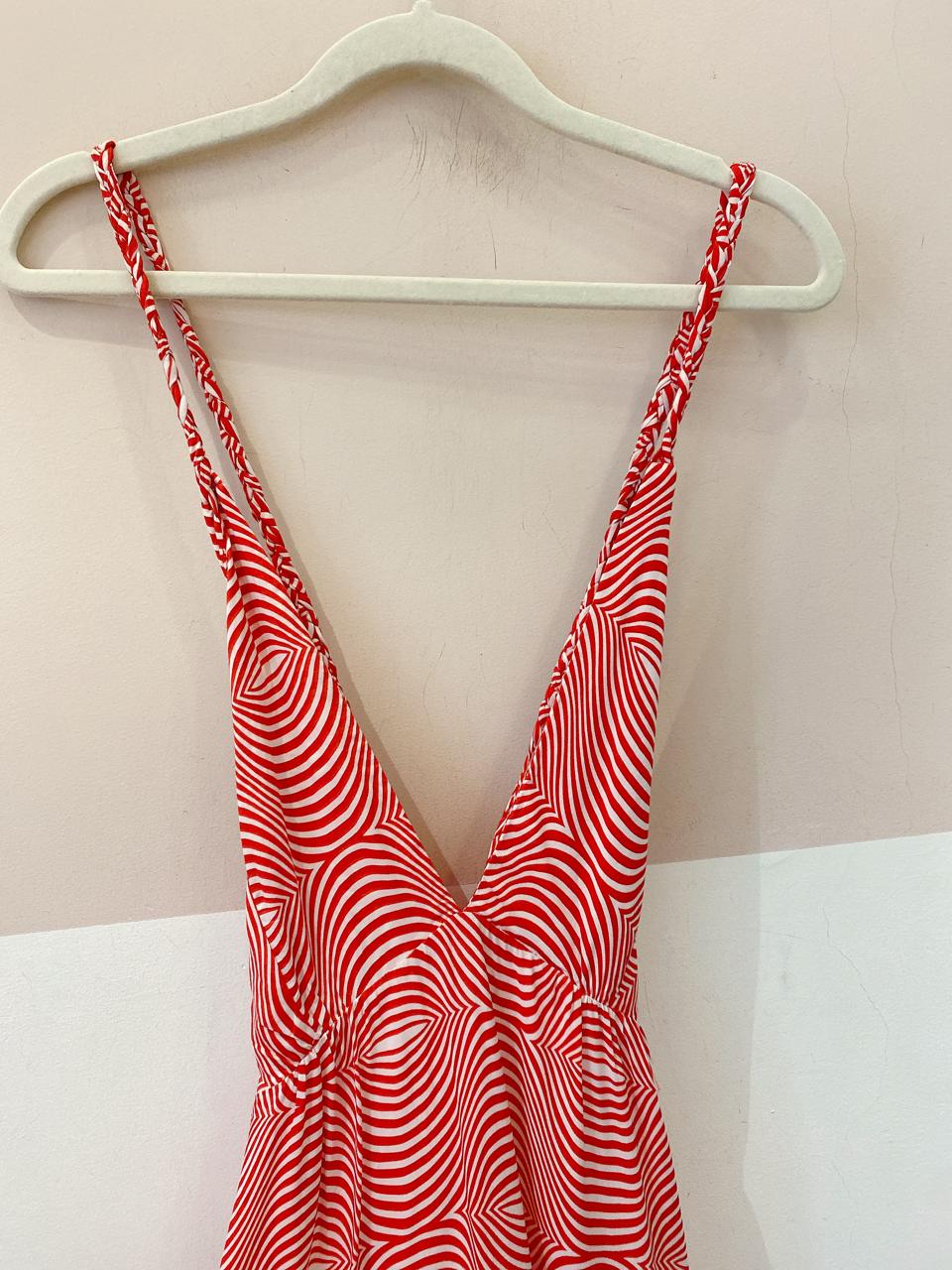 Vestido midi listrado vermelho Totem G
