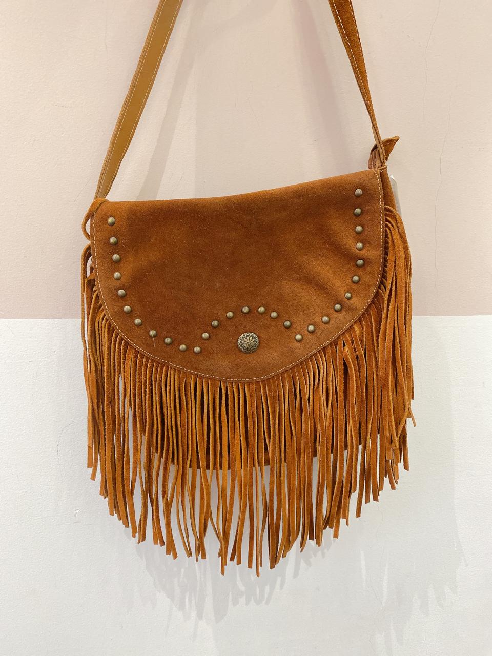 Bolsa tiracolo couro franjas Anacapri